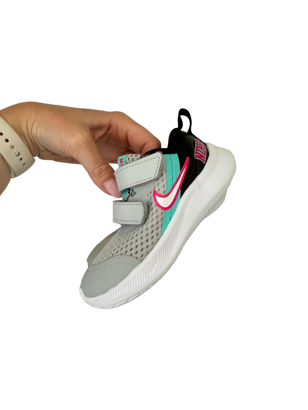 Nike Star Runner 3 Kids Gray, Teal & Pink Velcro Athletic Sneaker Size 7
